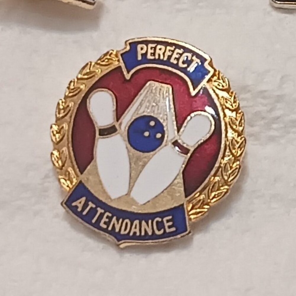 Vintage 1980s Perfect Attendance Bowling Lapel Collectible Pin - Picture 3 of 9